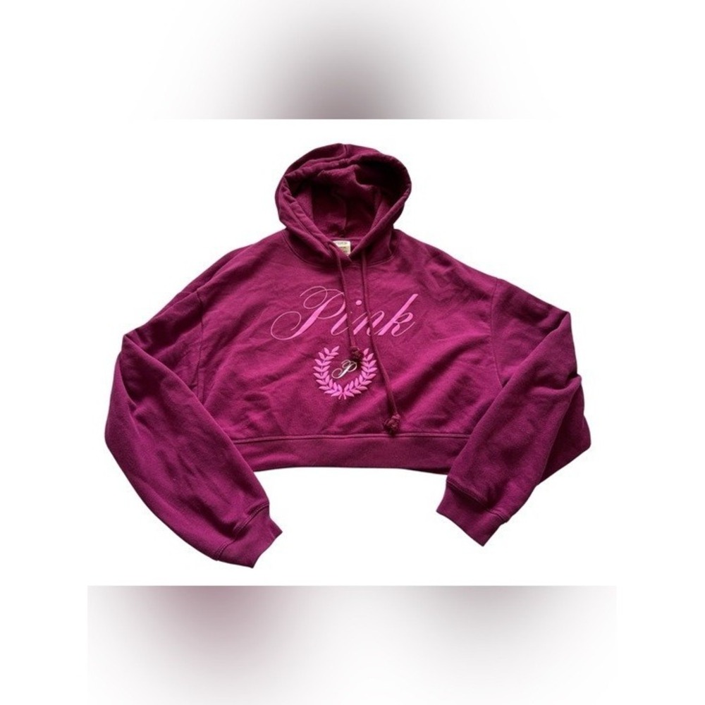 Pink Victoria's Secret Purple Cropped Hoodie with Flare Sweatpants Size Small - Picture 10 of 15
